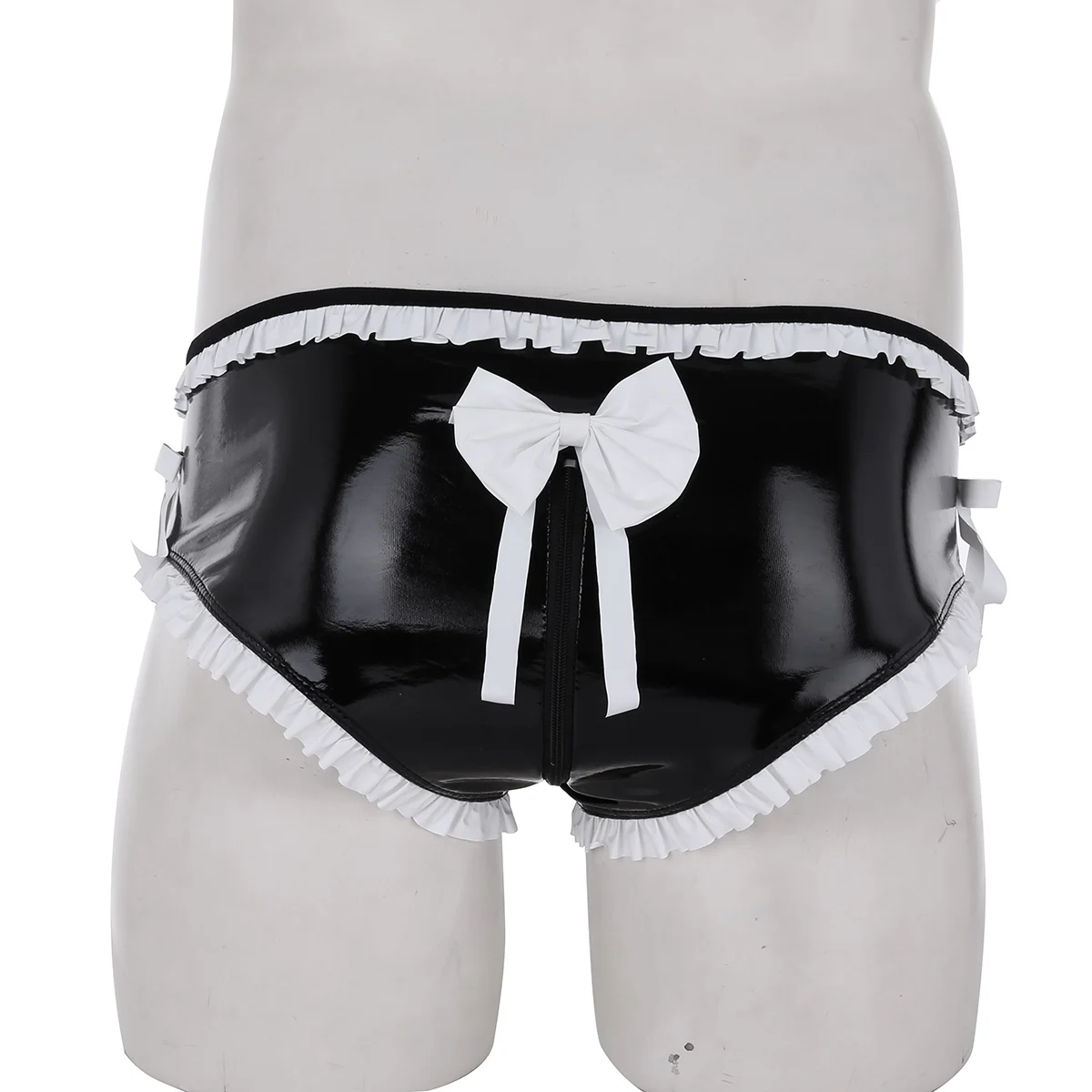 MSemis Мужское нижнее белье Sissy бикини трусы блестящие Искусственная кожа открытой