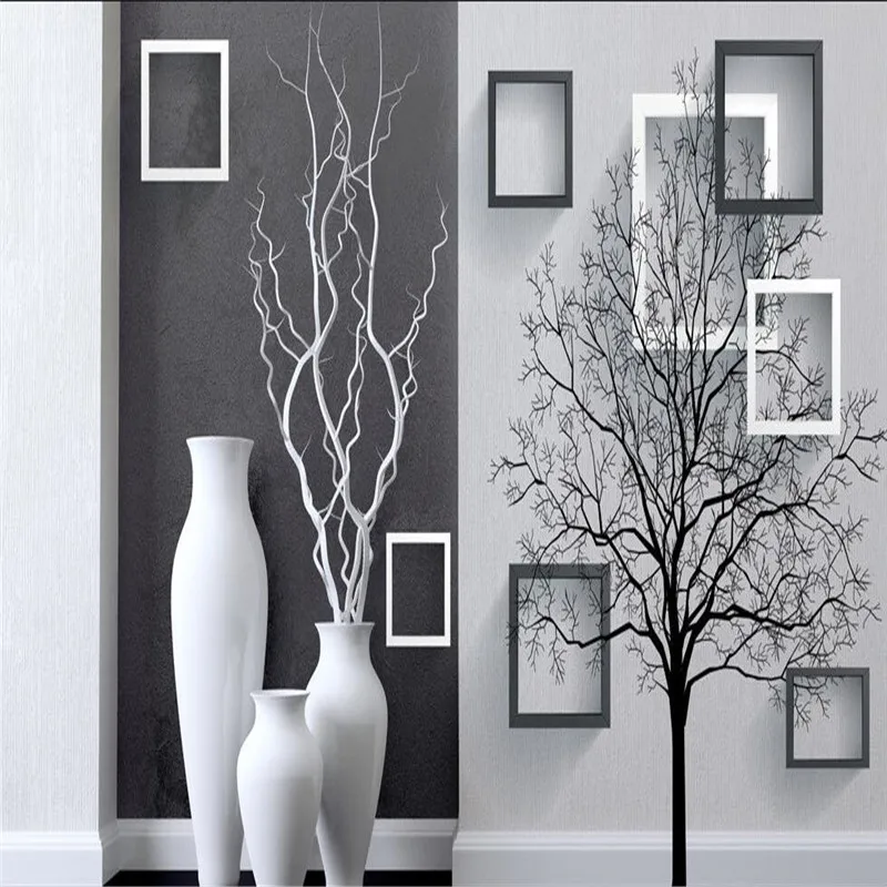 Большой фотообои на заказ размер фон для фотографии серая черная Ваза Дерево