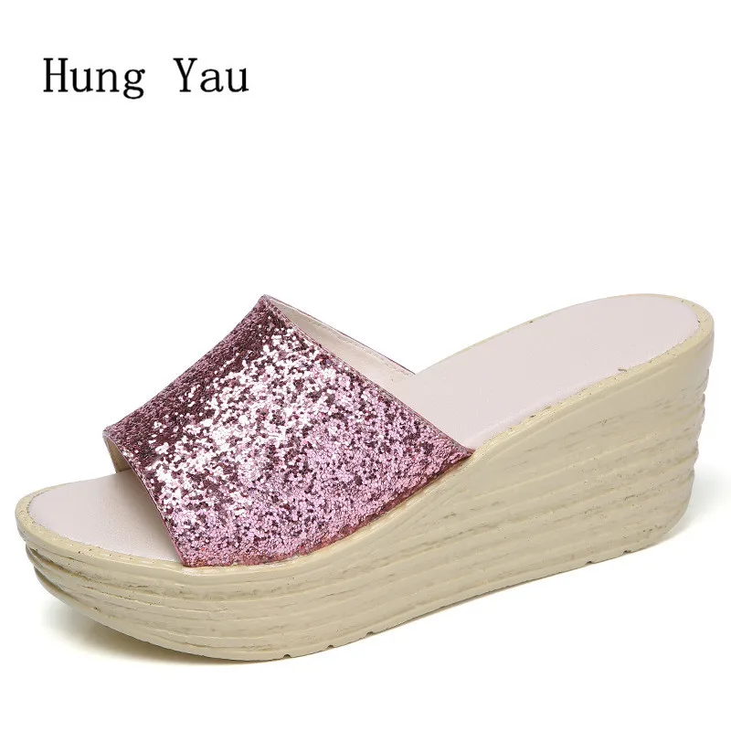 

Summer Style Women Sandals Flip Flops 2018 Sexy Open Toe Slides Female Fashion Glitter Sandals Platform Comfortable