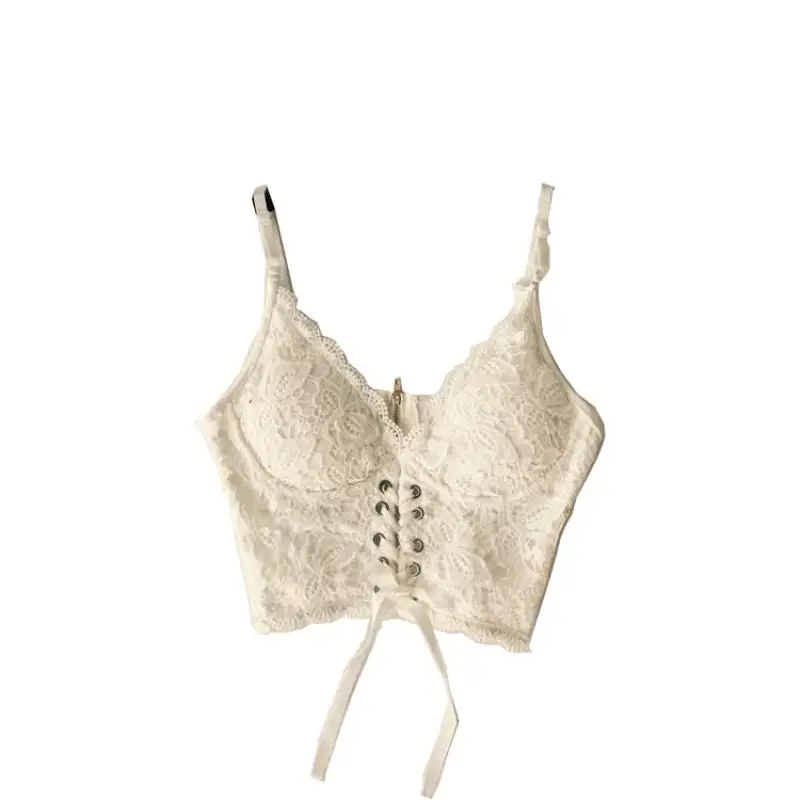 

Sexy White Black Lace Female Camis 2019 Summer Flower Floral Drawstring Tank Tops Lingerie Brassiere Wrapped Chest Short Tops