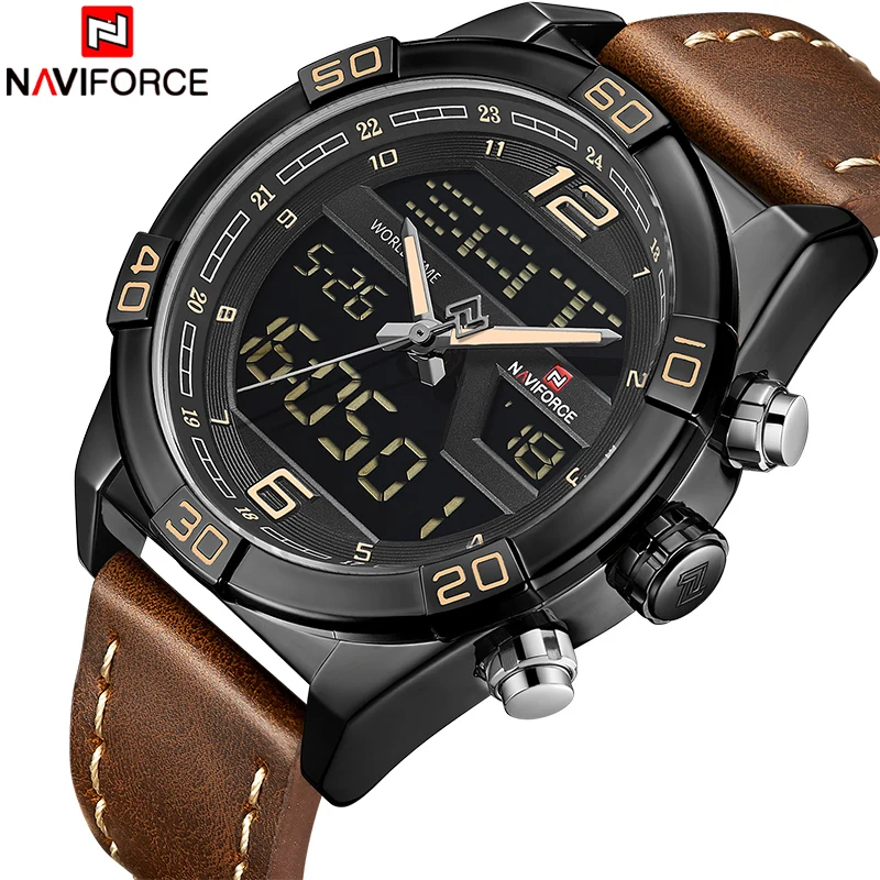 Мужские часы NAVIFORCE новые роскошные модные кварцевые наручные мужские кожаные