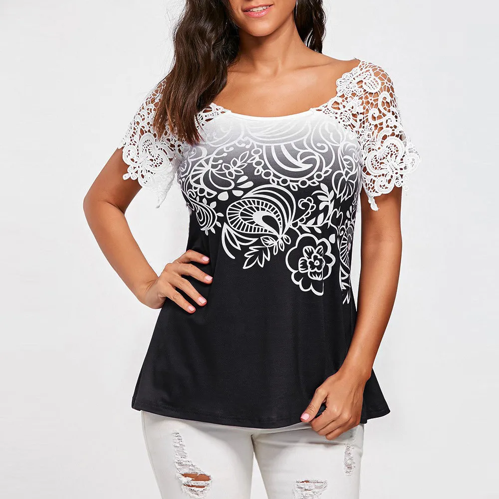 Женские повседневные Кружевные блузы женские короткие топы с цветочным принтом