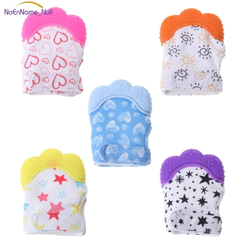 

Hot Selling Baby Glove Silicone Teether Pacifier Teething Wrapper Sound Candy Mitten Nursing APR23
