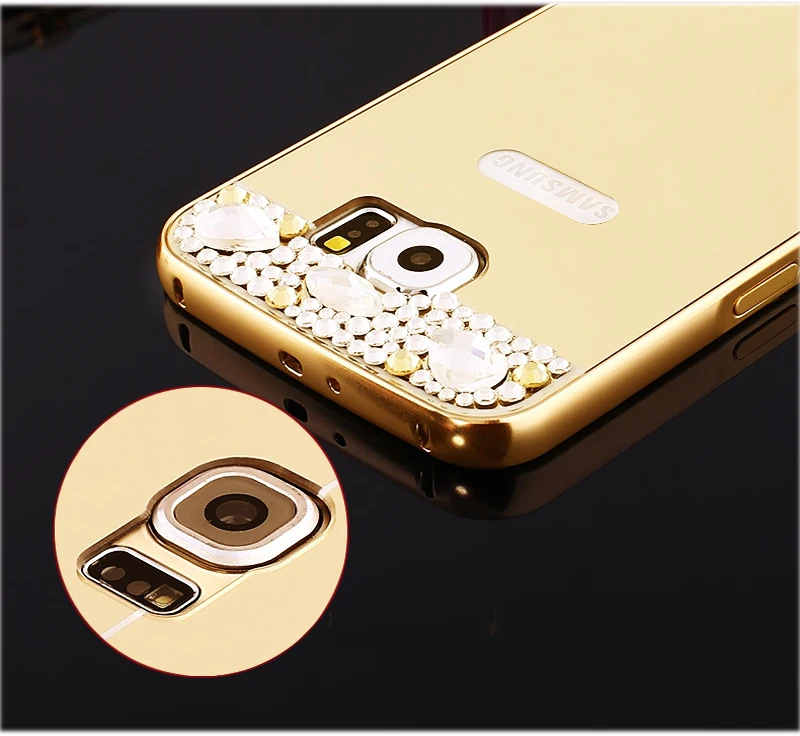 Металлическая рамка + PC Блестящий блестящий чехол с зеркалом для Samsung Galaxy S4 S5 S6 S7