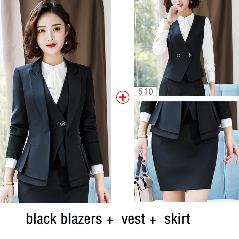 blazers vest skirt Женские костюмы тонкий весна осень сплошной цвет длинный рукав блейзеры брюки OL формальные деловые женские брючные костюмы женский комплект костюмы 938 - Цвет: blazers vest skirt