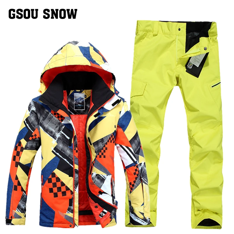Gsou snowWinter мужской лыжный костюм супер теплая одежда лыжный сноуборд куртка+ брюки костюм ветрозащитный водонепроницаемый ветрозащитный