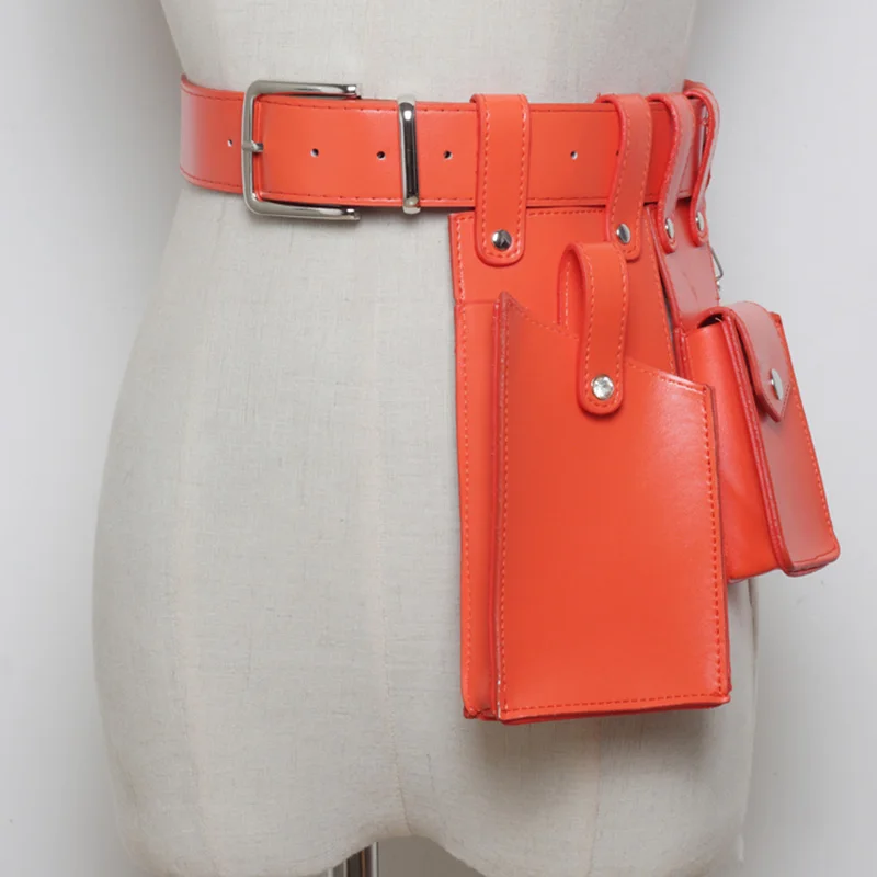 Новая мода Панк-рок кожа Сумка ремень женский высококачественный черный пояс для