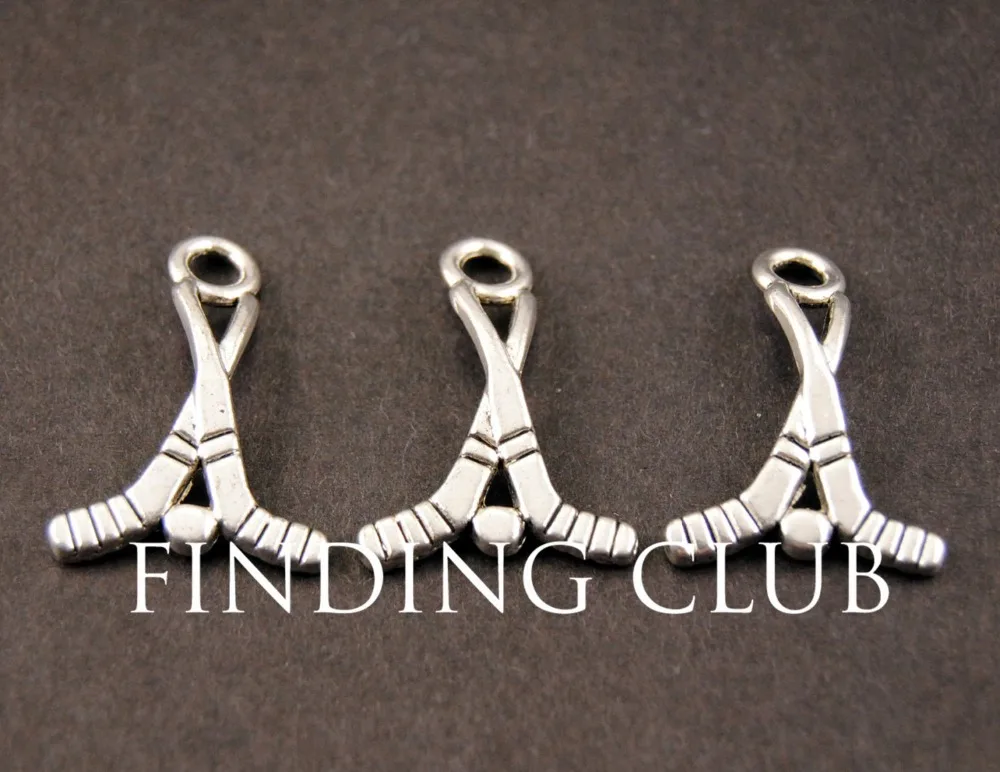 

50 шт серебряный цвет хоккейные клюшки и шармы для хоккейного мяча ювелирные аксессуары 22x16 мм A841