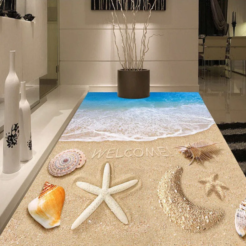 

Free Shipping Aesthetic Seaside Beach Star Moon 3D Floor self-adhesive waterproof living room lobby kitchen flooring mural