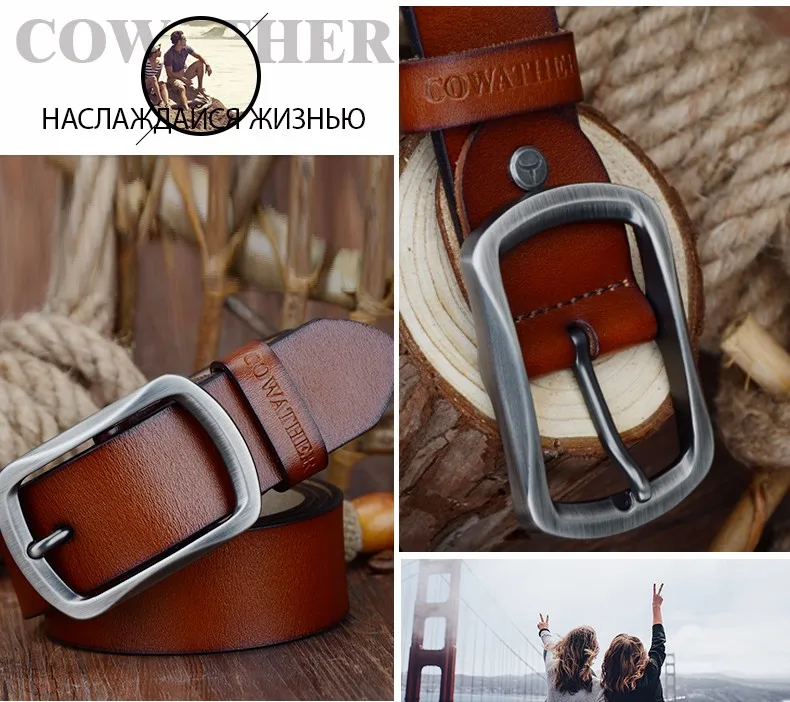 COWATHER brand классические мужские корова натуральная кожа мужчины платье пряжкой ремня моды регулируемый черный коричневый кофе подарочная упаковка