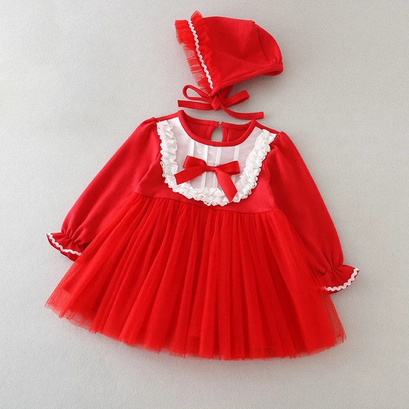 Платья для маленьких девочек с шапкой Hetiso красное рождественское детское