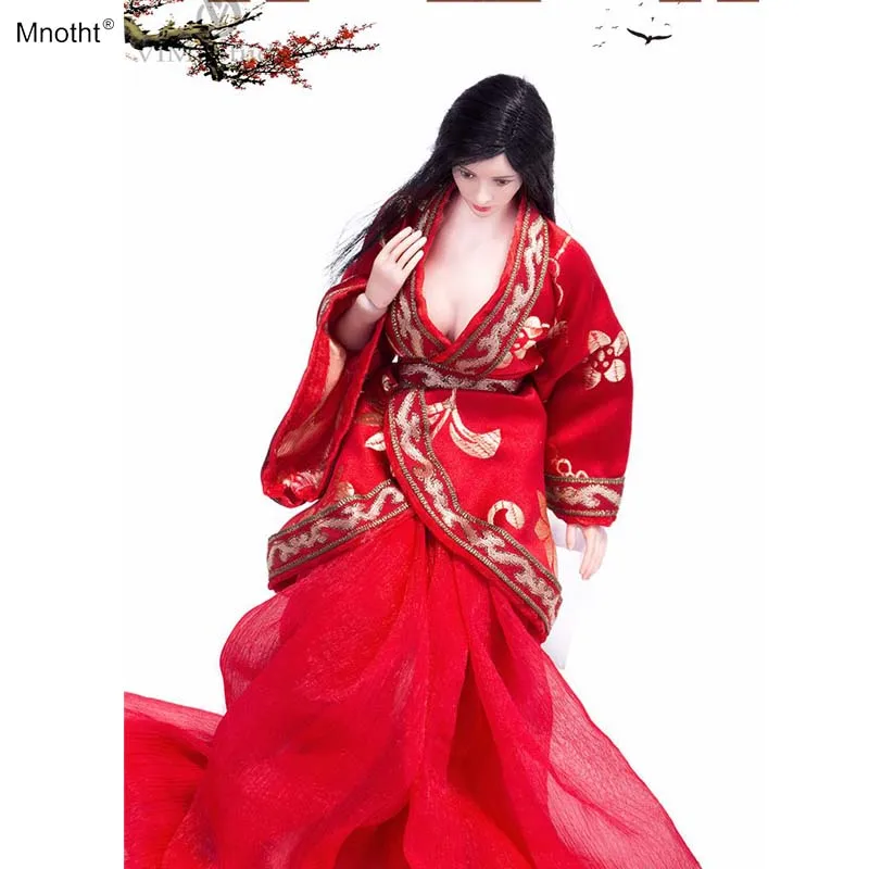 Mnotht 1/6 древнее женское китайское платье юбка костюм невесты свадьба Hanfu Одежда приданое красная леди Fit 12 ''игровая фигурка военного mb
