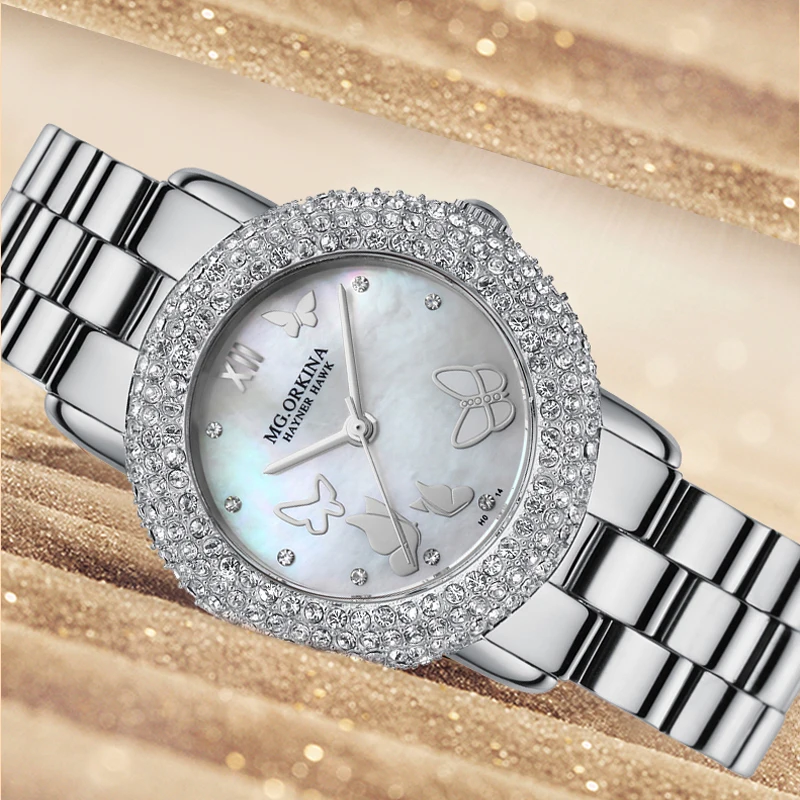 ORKINA роскошные женские наручные часы из нержавеющей стали водонепроницаемые