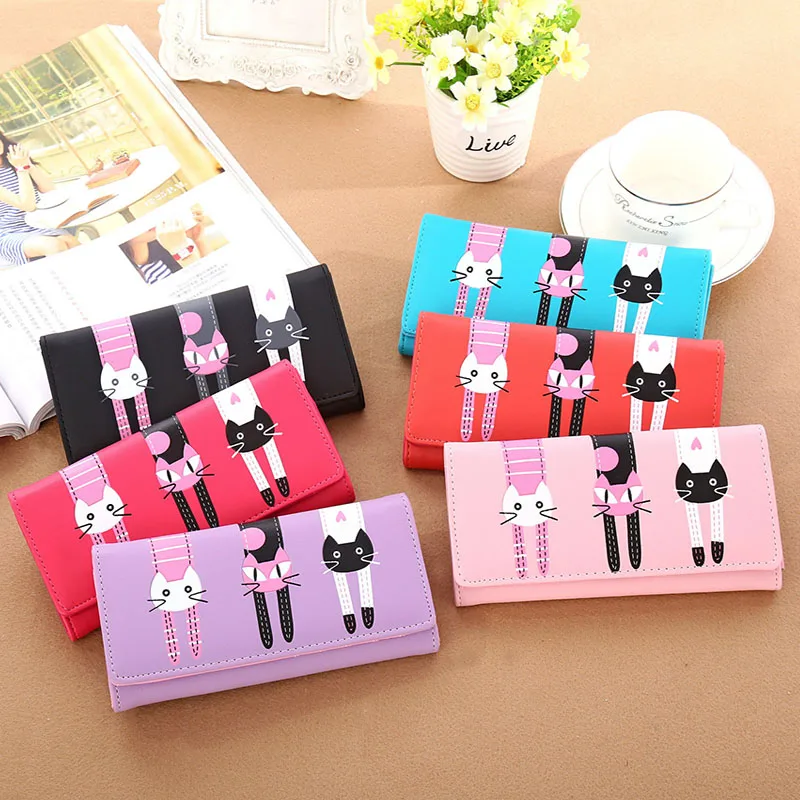 Новый Модный женский кошелек с рисунком кота длинный креативный держатель для