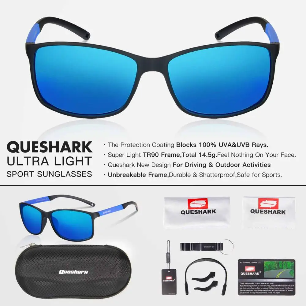 BLL Легкие поляризационные солнцезащитные очки QUESHARK для рыбалки Uv400 TR90, оправа для рыбаков, Походов, Кемпинга, катания на лыжах, спортивные очки для рыбалки - Цвет: BLL