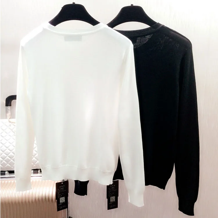 spring Korean fashion sweet college embroidery sweater long sleeved knit jacket students coat pullovers black white pink | Женская