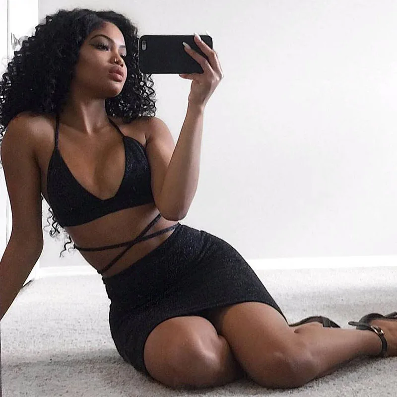 Новое модное осеннее женское сексуальное платье с лямкой на шее v-образным