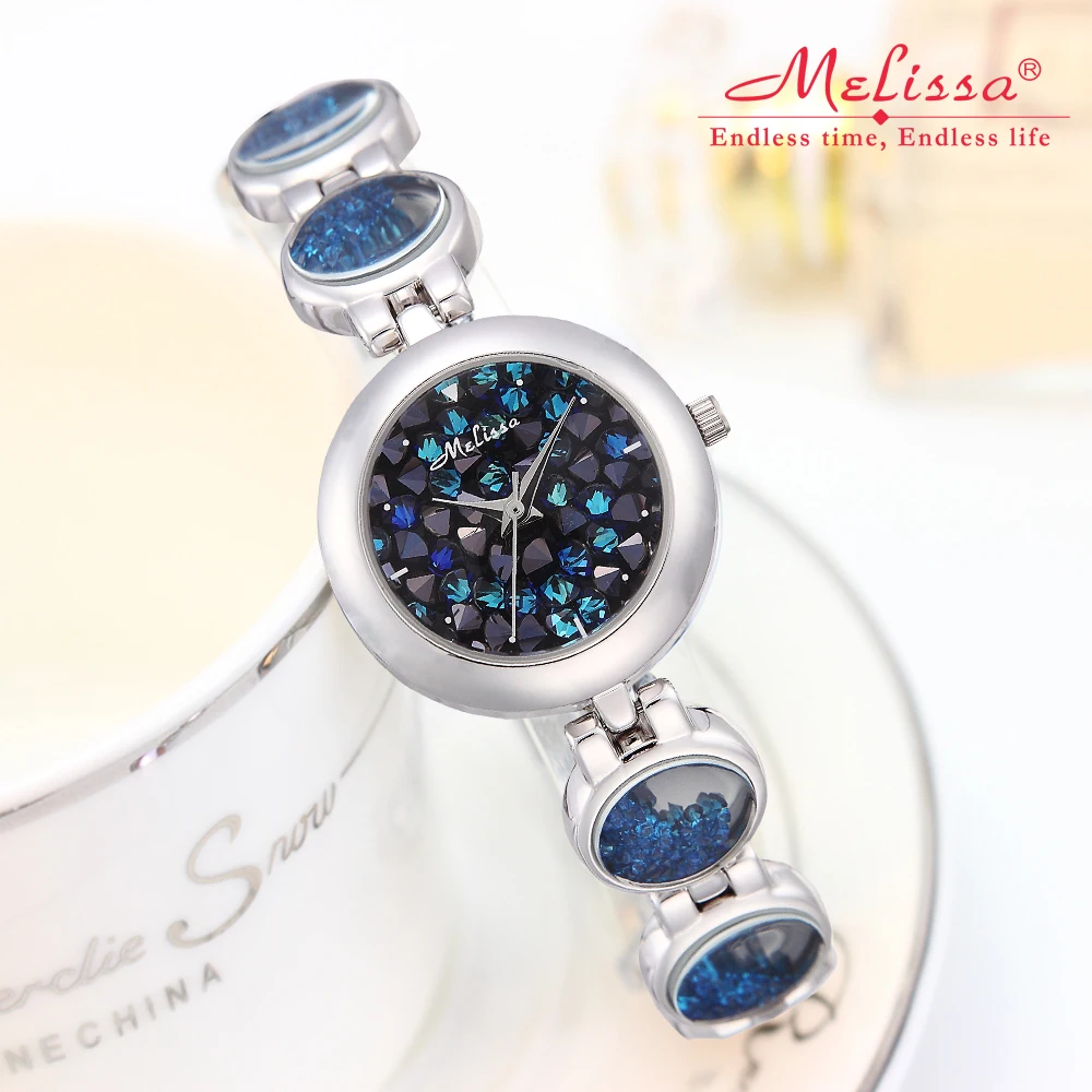 

Luxury Melissa Lady Women's Watch Elegant Full Rhinestone Cute Fashion Hours Bracelet Crystal Clock Girl Birthday Gift Box
