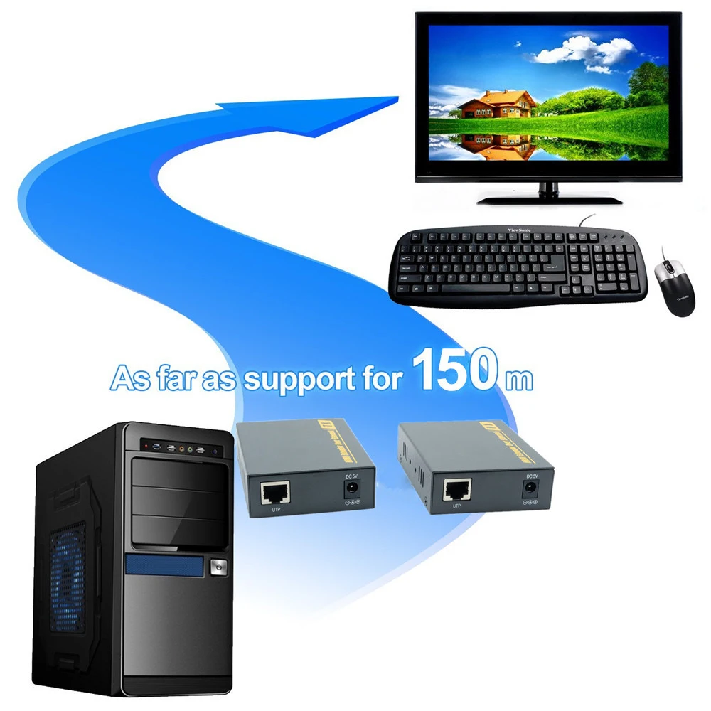 150m IP KVM удлинитель USB HDMI Поддержка ИК ZY DT103KM через TCP/IP от RJ45 UTP/STP CAT5 CAT6 сеть|hdmi kvm
