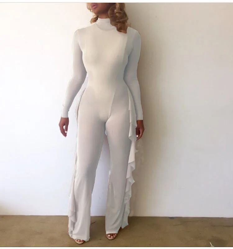 Женский сетчатый комбинезон с высоким воротником и длинным рукавом