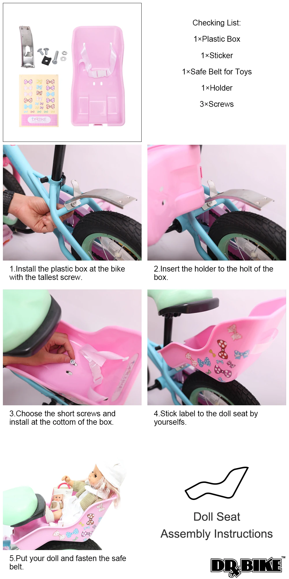 Drbike детское сидение для мотоцикла пост Кукольное сиденье с держателем для малыша велосипед с декоративными наклейками для себя детский велосипед детское сиденье кукла