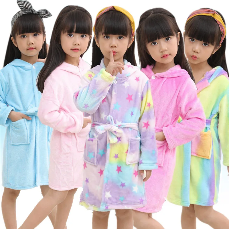 Девочки звезды Единорог Костюм Дети зима фланель Pijama аниме Косплэй Pegasus халат