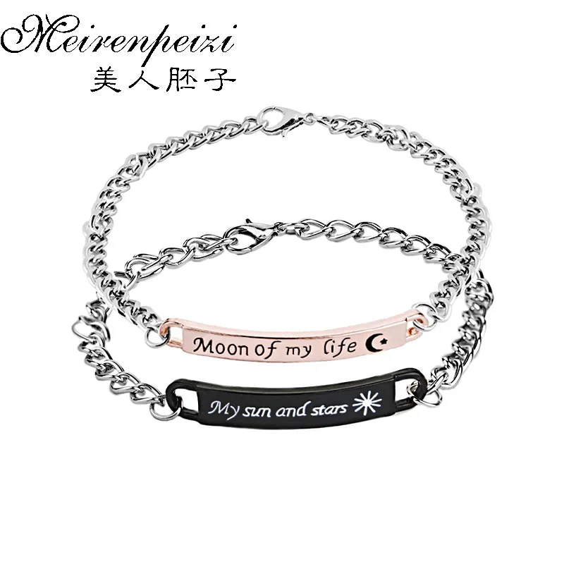 

Bracelet for Couple Gift for Lovers 'Moon of My Life My Sun and Stars ' Women Men Jewelry Long Distance Relationship Bracelets