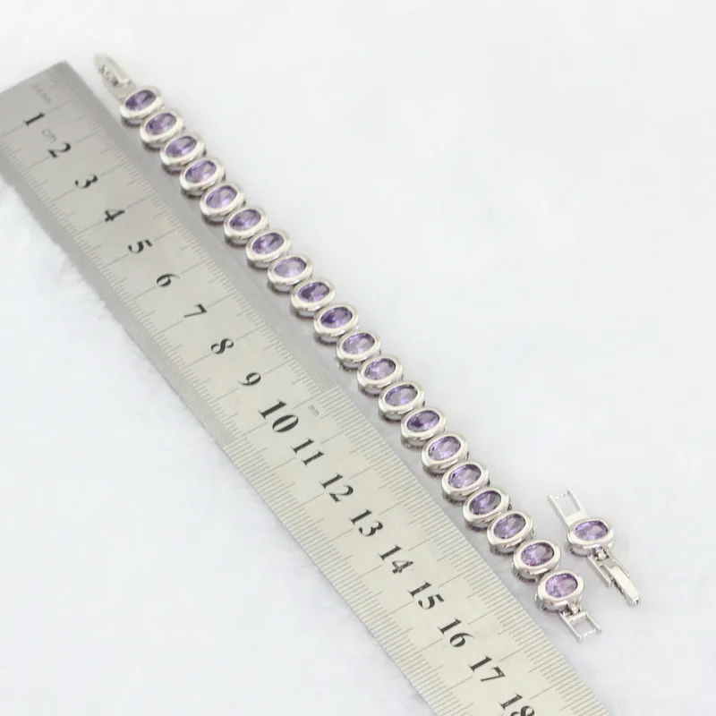 WPAITKYS, женские серебряные Ювелирные наборы, фиолетовый кубический цирконий, ожерелье, кулон, браслеты, серьги, кольца, подарочная коробка