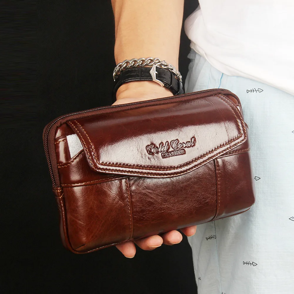 Мужская поясная сумка из натуральной кожи для мобильного телефона|fanny waist bag|fashion