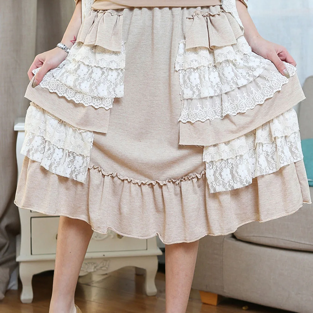 BEIGE Женские летние кружевные Многослойные драпированные юбки Mori для девочек, эластичные облегающие миди юбки до колен, женская одежда Y03548 - Цвет: BEIGE
