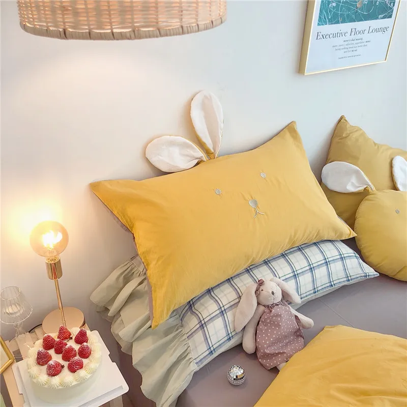 Милая Вышивка с кроличьими ушками 100% промытый хлопок цвет желтый серый