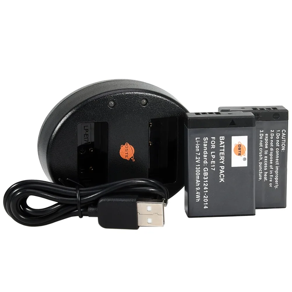 DSTE 2 шт. LP-E17 lp-e17 батарея с двумя портами USB зарядное устройство для Canon EOS 200D 760D 8000D Kiss X8i 250D M6 Mark II камера