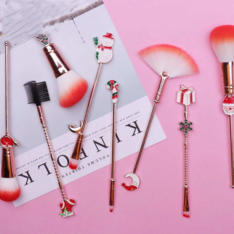 Набор кистей для макияжа в рождественском стиле 8 шт. Рассыпчатая кисть теней век