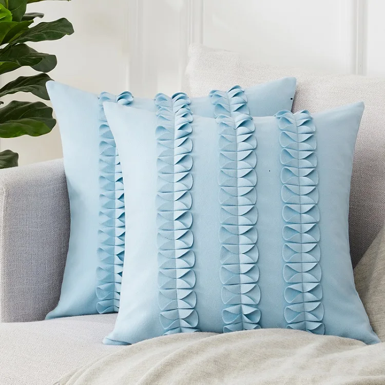Light Blue-Set of 2 Topfinel Мягкая Милая наволочка с бантиком, наволочка для подушки, роскошные квадратные декоративные подушки для дивана, кровати, автомобиля, подушки для дома - Цвет: Light Blue-Set of 2