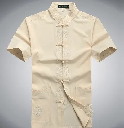chinese shirt men Sheng Коко китайская рубашка Для мужчин Дракон узор короткий рукав мужской традиционный китайская рубашка белый Tangzhuang ушу Костюмы человек 3XL - Цвет: chinese shirt men