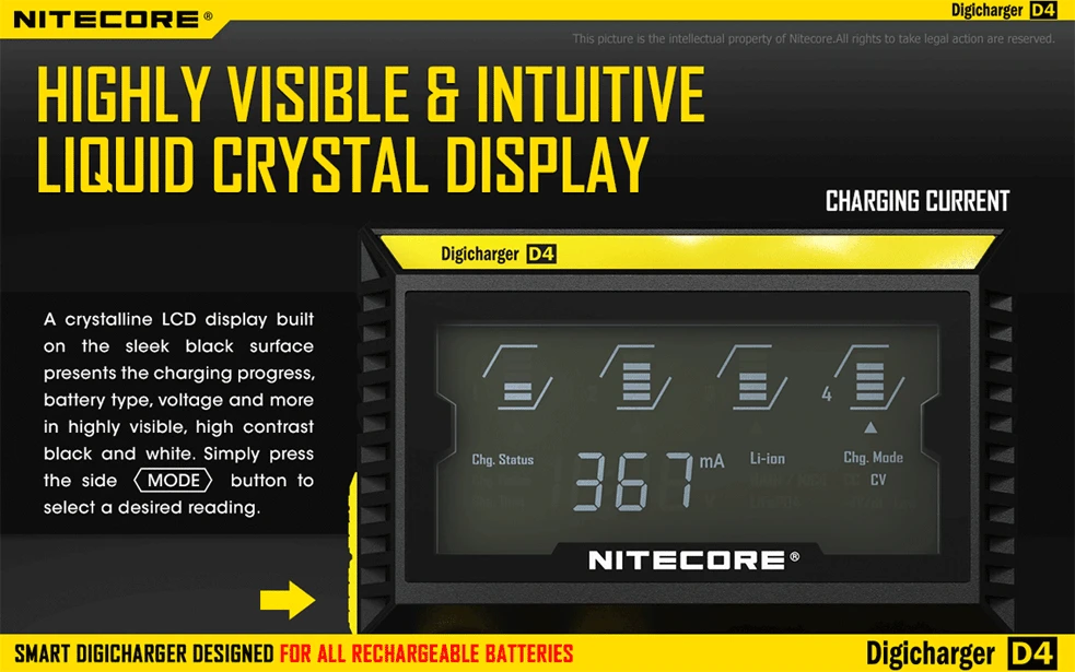Nitecore D4 D2 I4 I2 цифровой ЖК-дисплей Интеллектуальный литий-ионный AA AAA 18650 14500 16340 26650 Быстрая зарядка аккумулятора/автомобильная зарядка D5