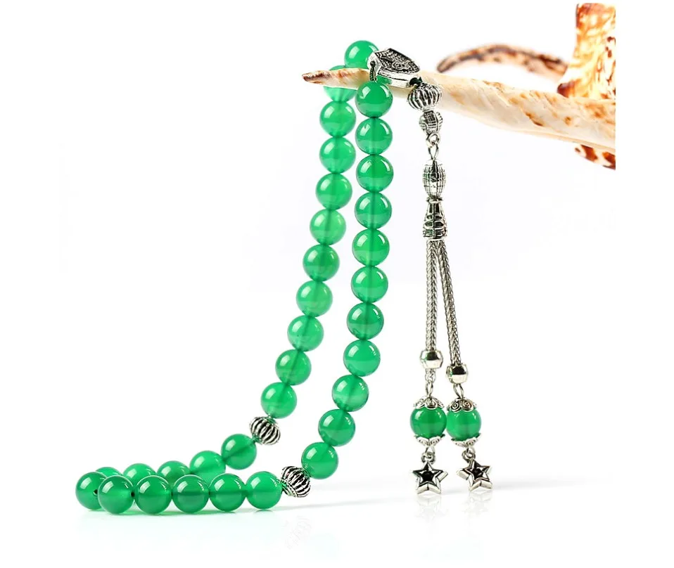 LOSHEREN натуральный зеленый агат камень Tesbih молитвенные бусины 33 четки Tasbih мусульманский автомобиль-офис Висячие Masbaha Sibaha Subha