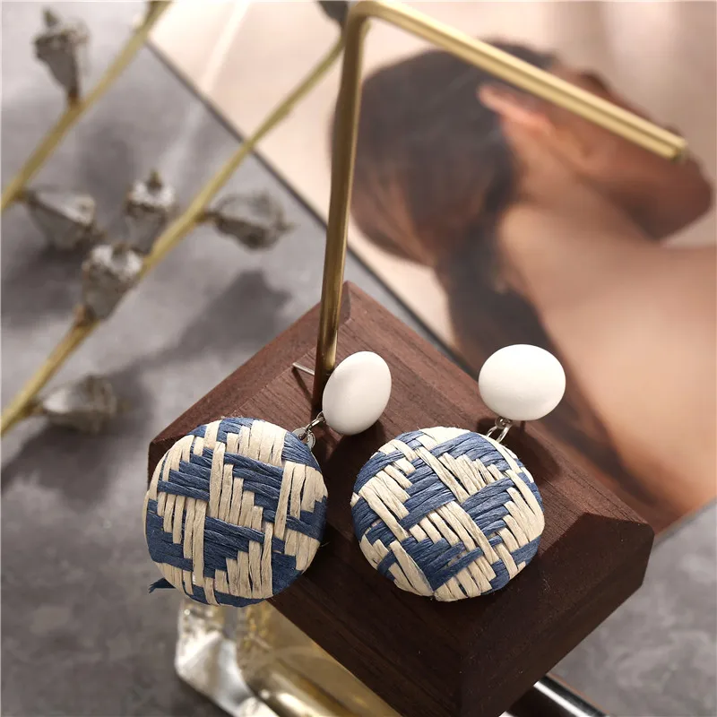 Винтажные деревянные серьги из ротанга богемные бамбуковые плетеные соломенные