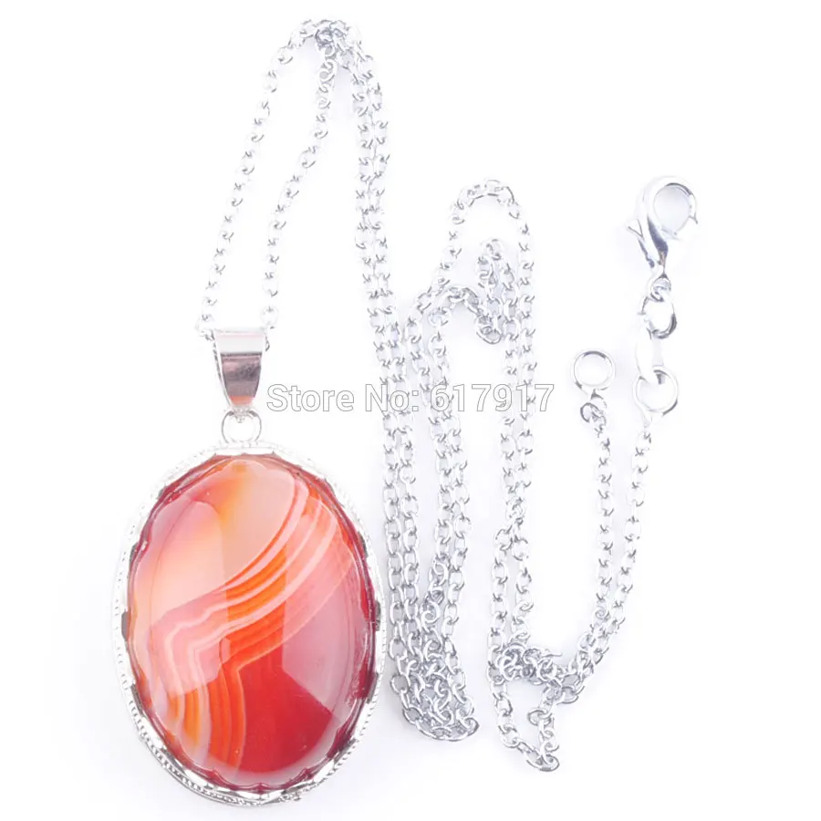 Pendant and Chain RONGZUAN прекрасный натуральный Агаты драгоценный камень яйцо форма бисера кулон и ожерелье цепь Рейки Исцеление для женщин ювелирные изделия подарки TN3675 - Окраска металла: Pendant and Chain