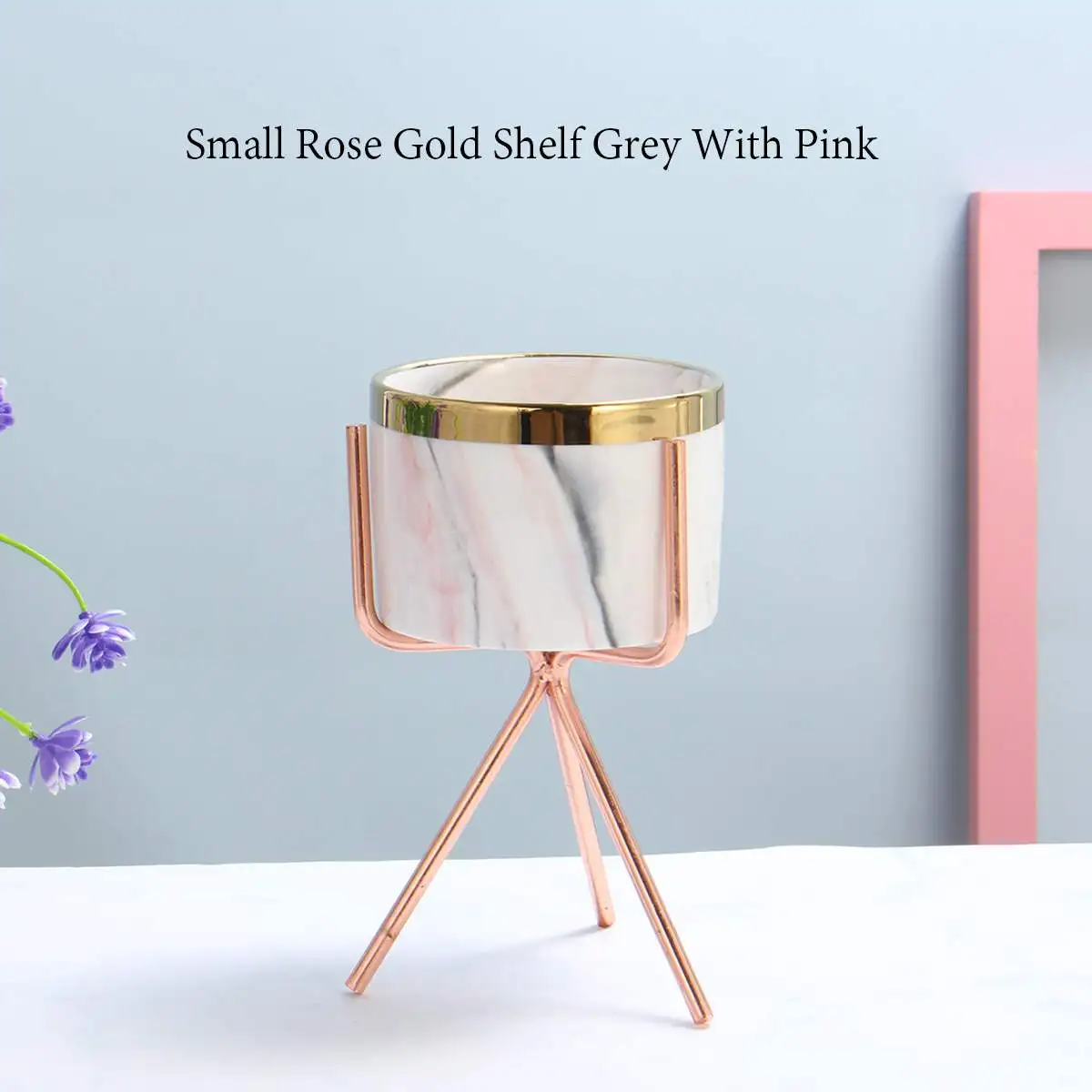 Rose Gold Small Керамические цветочные горшки с металлической подставкой железная стойка мраморные Цветочные растения ваза садовая Ландшафтная Подставка Полка украшение домашнего стола - Цвет: Rose Gold Small