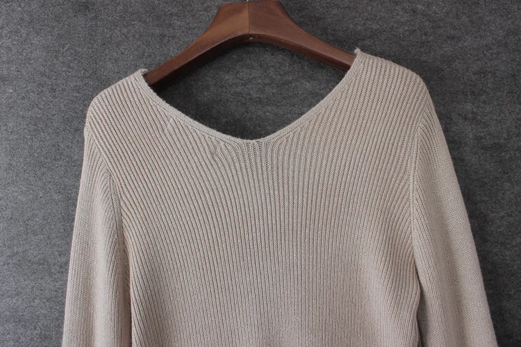 

Women V Neck Cropped Knit Top with Flare Sleeve Sexy Deep V neck Jumper in Rib with Flared Sleeve