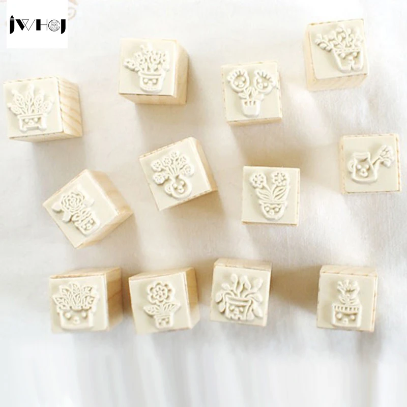 12 шт./компл. милый деревянный комплект резиновых штампов для скрапбукинга|wooden rubber
