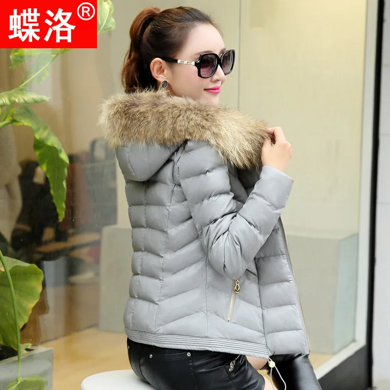 

KMETRAM Winter Jacket Women Pu Leather Hooded Coat Ladies Fur Collar Thick Short Padded Plus Size Slim Parkas Mujer 2020 MY300