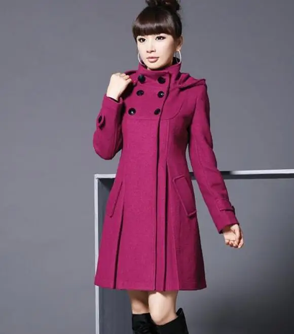 purple red Корейская мода тонкий двубортный размера плюс шерстяное пальто осень зима теплый плащ накидка для женщин - Цвет: purple red