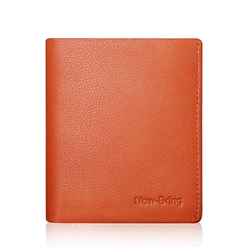 Orange NewBring тонкий кожаный RFID блокирующий кошелек мужской кошелек для карт мужской - Цвет: Orange