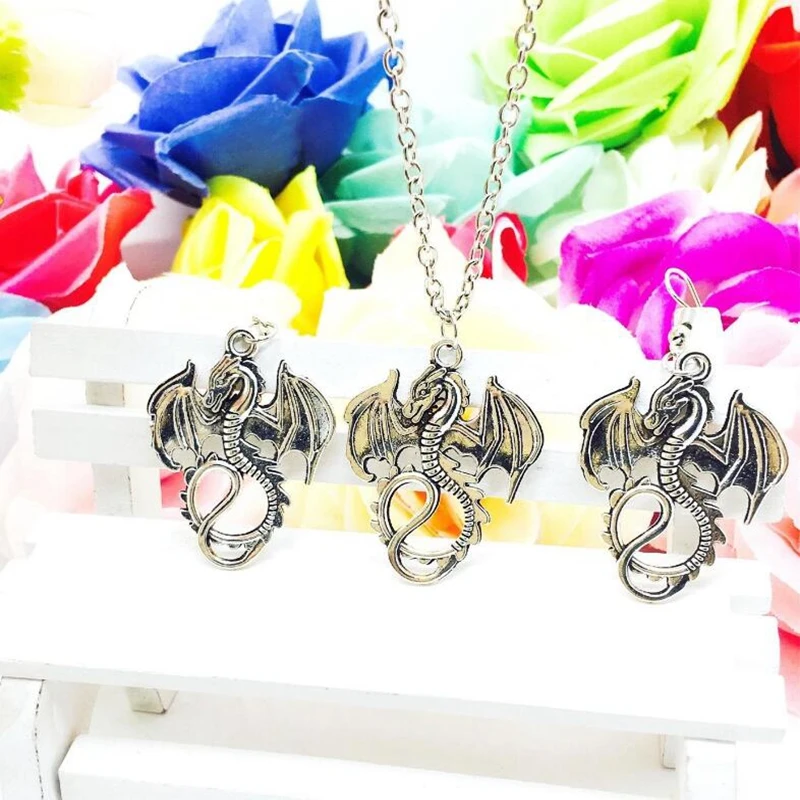 Популярные античные серебряные серьги с подвеской Fly талисман дракон набор