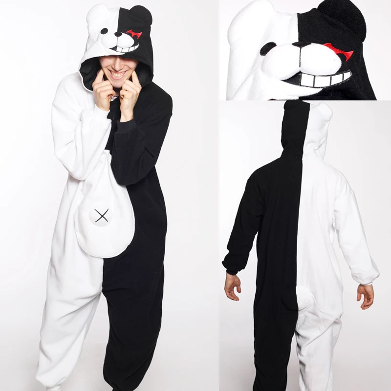 Весна аниме Danganronpa Косплей Монокума пижамы для взрослых унисекс Onesie под