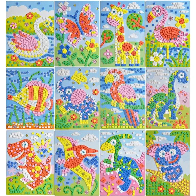 2017 12 видов стилей 3D Мозаика творческие наклейки для игр животных транспортировка