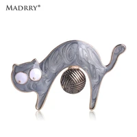 madrry enamel cat with ball shape brooch animal jewelry brooch for women badge corsage bag decoration wedding lapel pins gifts