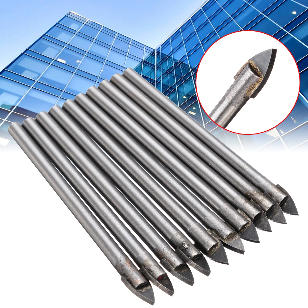 

Hot Sale 10pcs Glass Drill Head Cemented Carbide 6mm Glass Drill Bit Set Ceramic Drill Bits Tungsten Carbide Drill Bit
